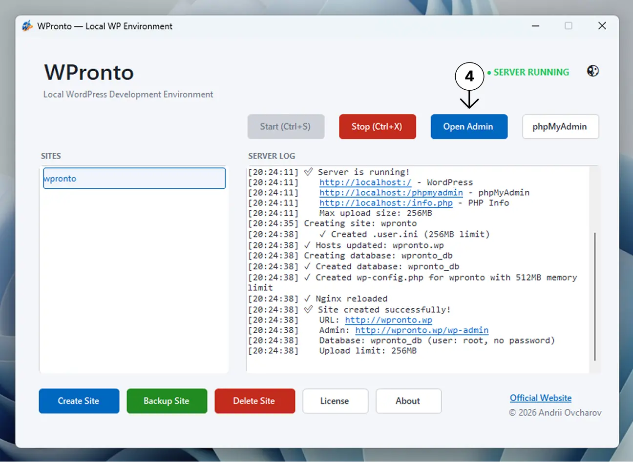 Open admin dashboard